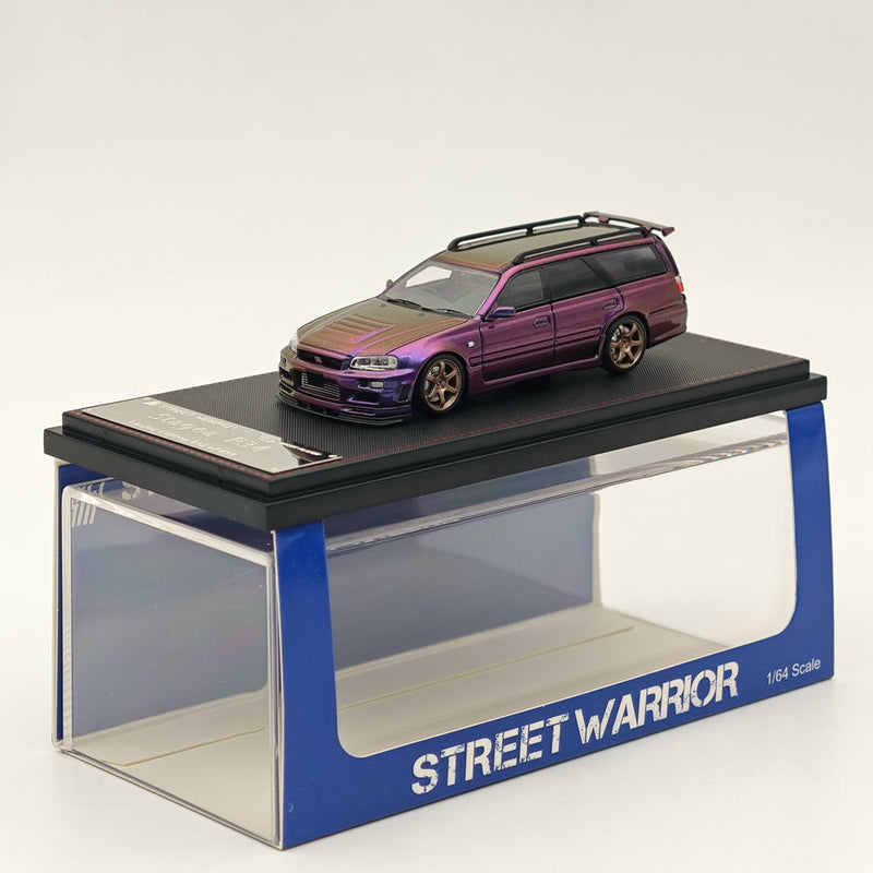1:64 STREET WARRIOR Nissan Stagea GTR R34 Purple with Accessories Diecast Models Car Limited Collection