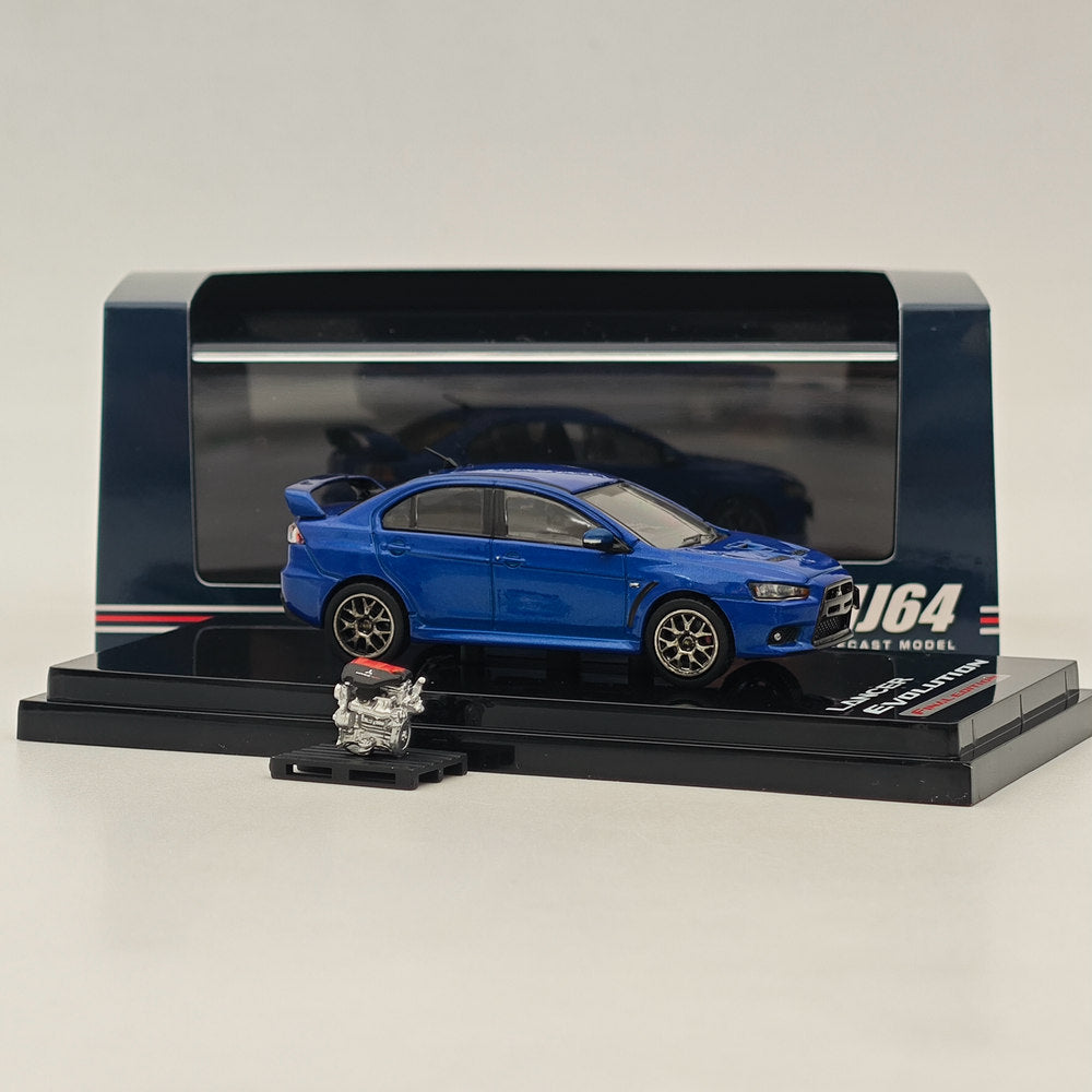 Hobby Japan 1/64 Mitsubishi Lancer Evolution X Final Edition w/Engine Display Model Lightning Blue Mica HJ642053ABL Diecast Model Car Limited Collection
