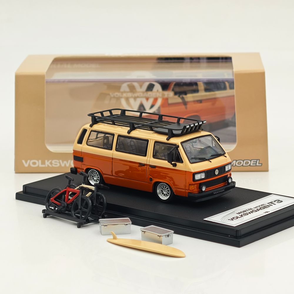 Mortal 1/64 Alloy Car Model - Lowrider Volkswagen T3, Tiffany Blue & White/Orange & Pink/Chocolate Bueno Color, 999 Units Limited, with Accessories
