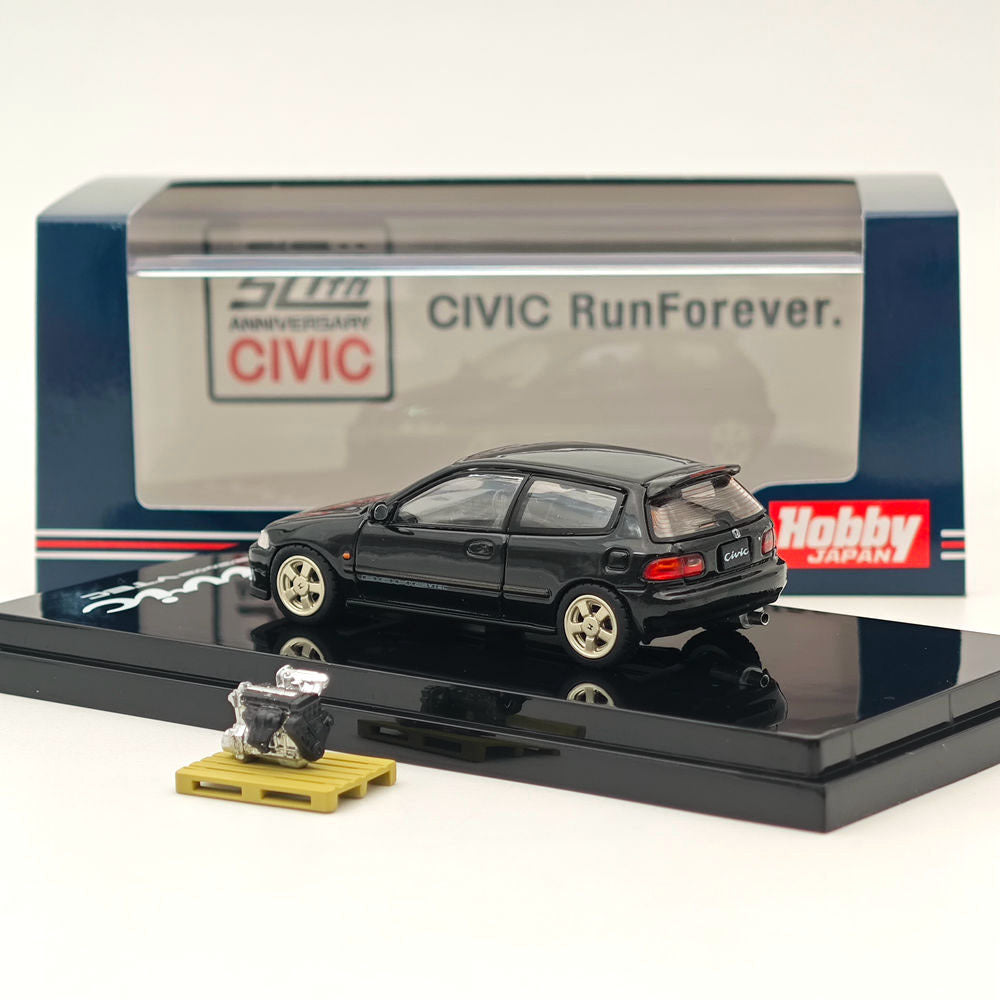Hobby Japan 1:64 Honda CIVIC (EG6) Sir-S With Engine Display Model Granada Black(P) HJ641017SBK Diecast Models Car Collection(Ships from the United States)