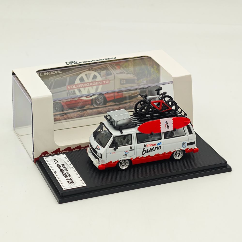Mortal 1/64 Alloy Car Model - Lowrider Volkswagen T3, Tiffany Blue & White/Orange & Pink/Chocolate Bueno Color, 999 Units Limited, with Accessories