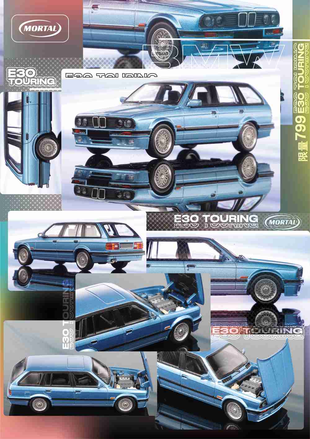 Mortal 1:64 BMW E30 M3 Style Touring Wagon Openable Hood Diecast Toys Car Models Hobby Collection Gifts Lowered Widebody