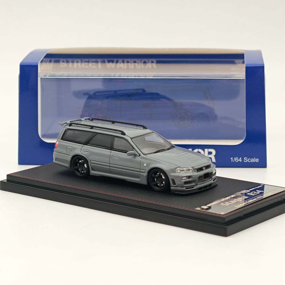 1:64 Street Weapon Nissan Stagea Skyline GT-R R34 Wagon Racing Gray Diecast Car