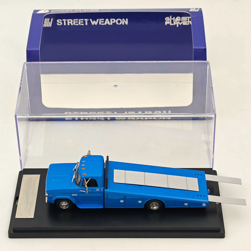 STREET WEAPON 1/64 1970 DODGE D300 RAMP TRUCK Car Transporter Blue Diecast Model Collection