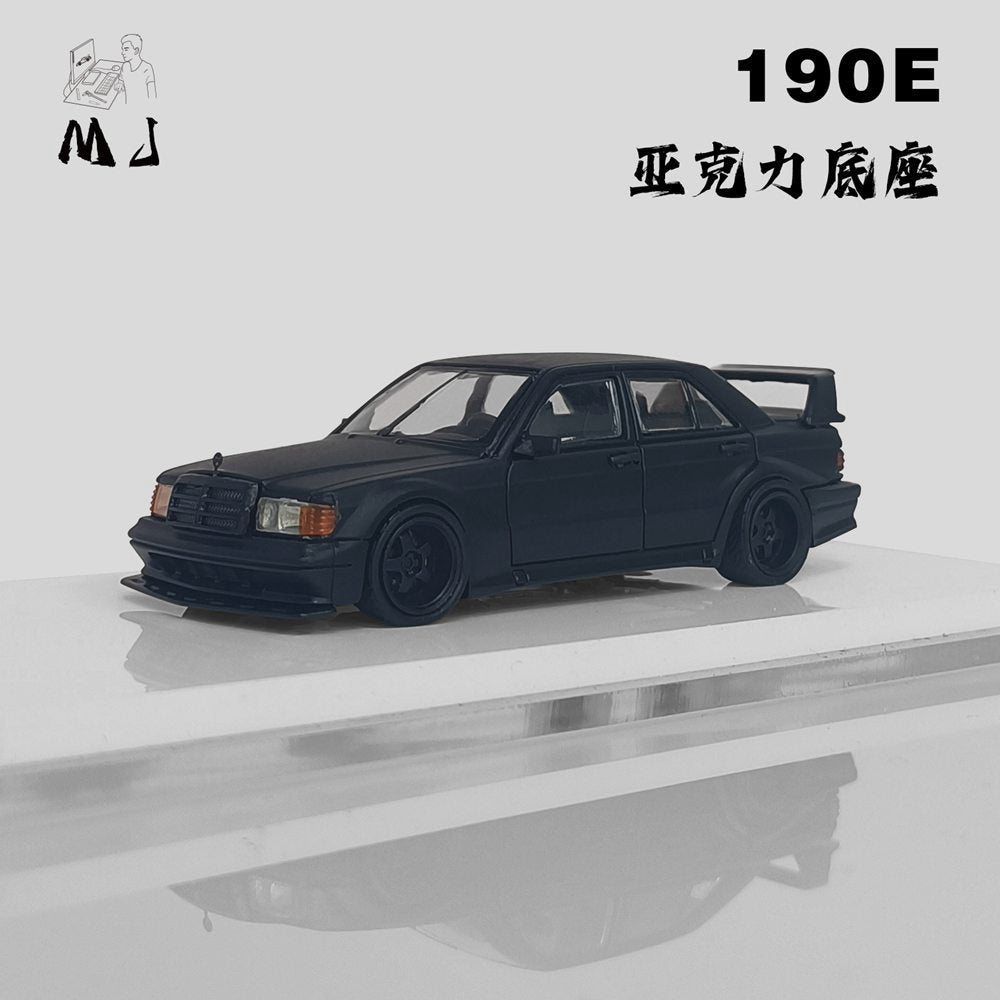 Fine Works 1:64 Mercedes Benz 190E Miniature Diecast Toys Car Models Collection Gifts Matte Black Limited 499