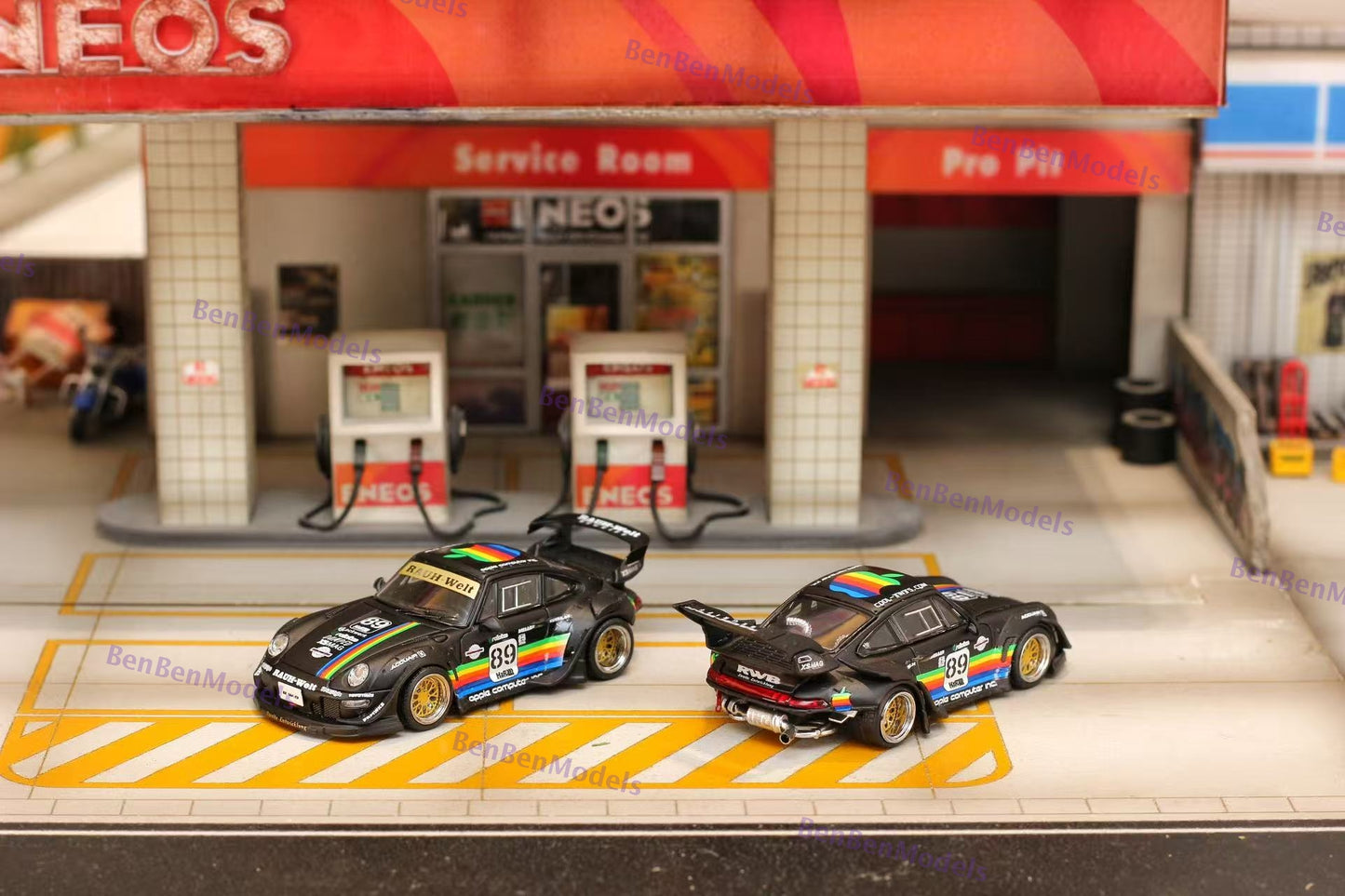 Pre-sale 1:64 SW Matt Black 911 RWB 993 Apple #89 Racing Sports Model Diecast