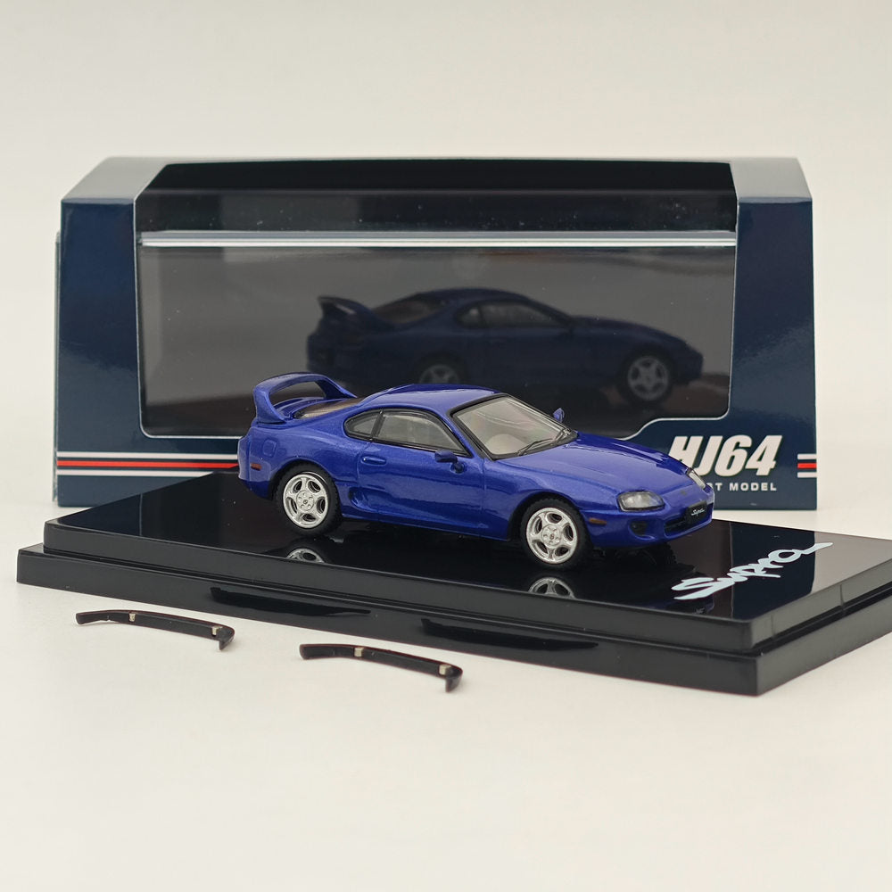 Hobby Japan 1/64 Toyota SUPRA RZ JZA80 avec pièces de spoiler actif Bleu HJ642042BL Modèles moulés sous pression Collection de voitures