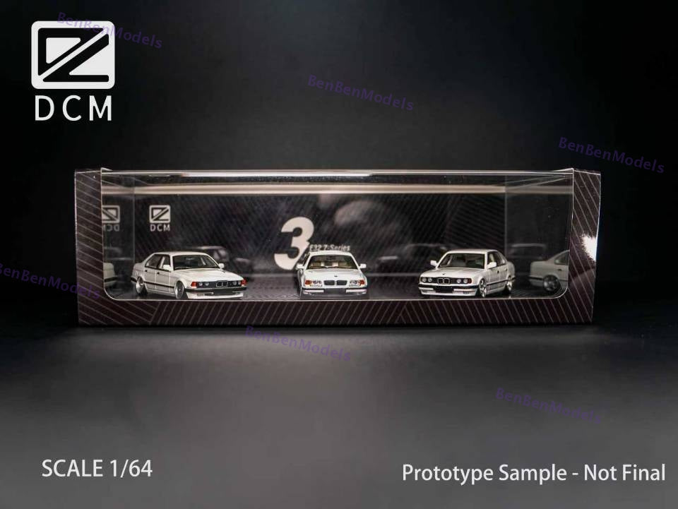 Pre-sale 1:64 DCM Low Rider E32 / E34 / E38 White 3-Car Package Limited