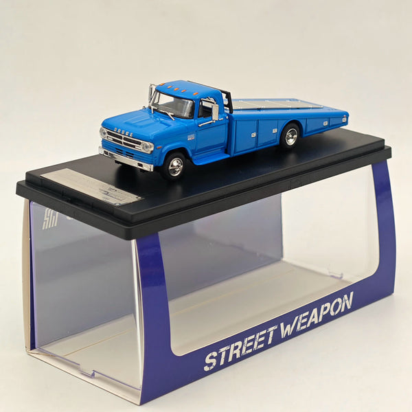 STREET WEAPON 1/64 1970 DODGE D300 RAMP TRUCK Car Transporter Blue Diecast Model Collection