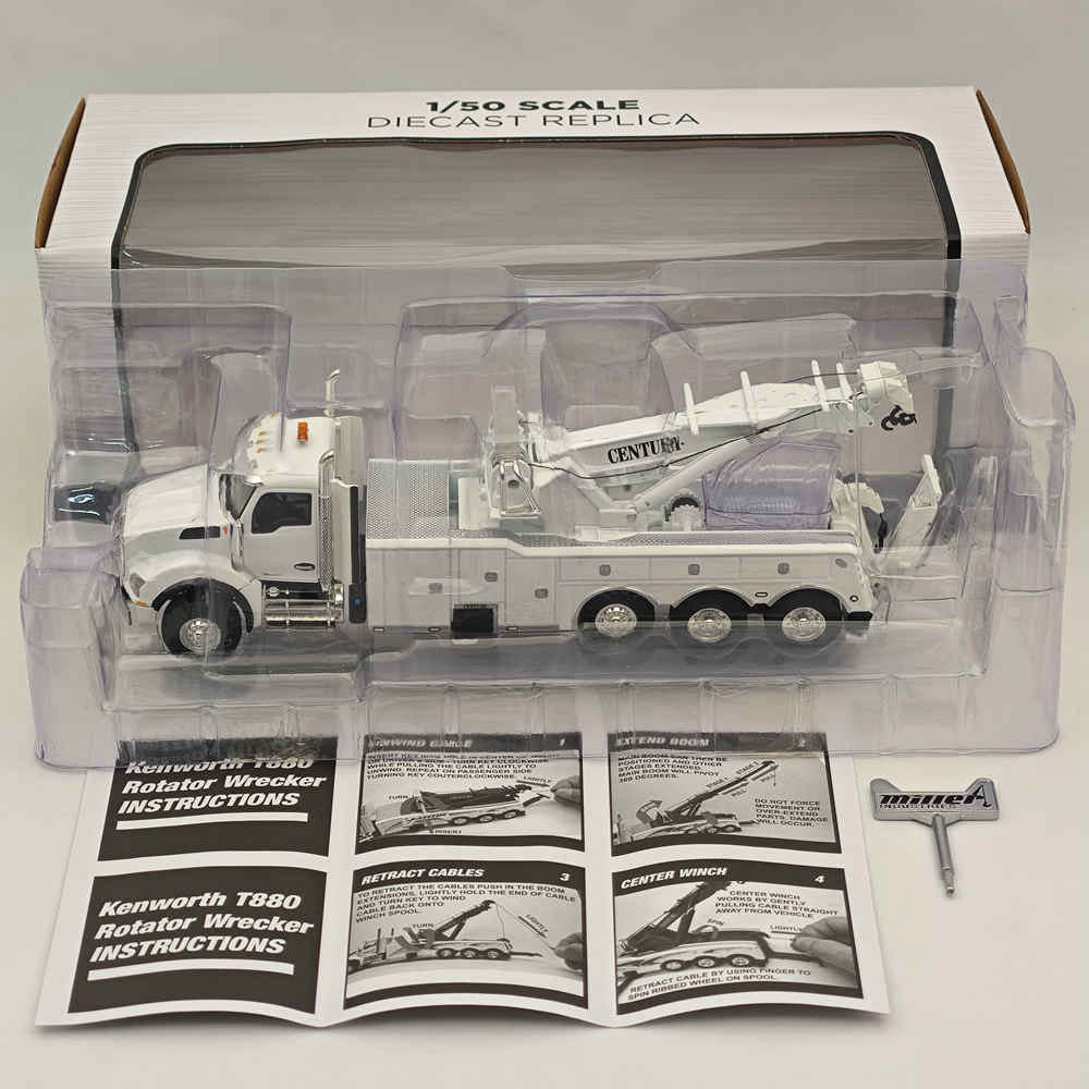 FIRST GEAR 1/50 Kenworth T880 with Century Model 1060 Rotator Wrecker White 50-3467 DIECAST Model Truck Collection