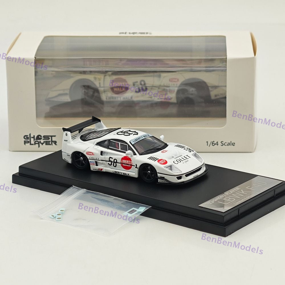 1/64 Ghost Player LBWK F40 #58 White Racing Sports Model Diecast Metal Car