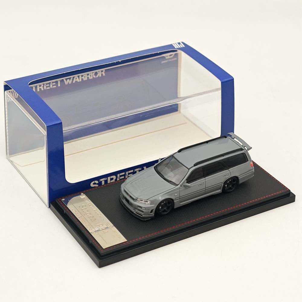 1:64 Street Weapon Nissan Stagea Skyline GT-R R34 Wagon Racing Gray Diecast Car
