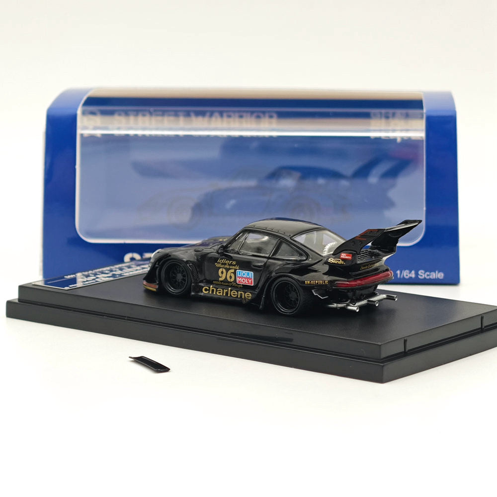 1:64 Street WARRIOR SW PORSCHE RWB 993 CHARLENE HIGH TAIL WING #96 Black Diecast
