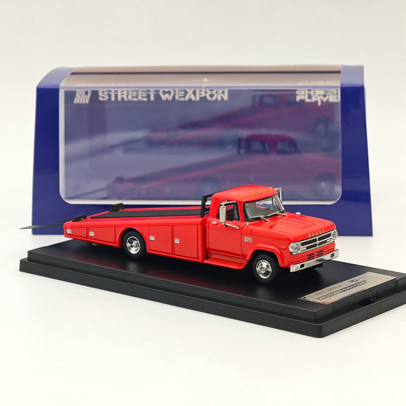 STREET WEAPON 1/64 1970 DODGE D300 RAMP TRUCK Car Transporter Red Diecast Model Collection