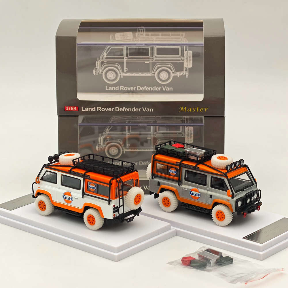 Master 1:64 pour Land Rover Defender Van Gulf Vernis Jouets moulés sous pression Modèles de voitures Miniature Hobby Cadeaux de collection