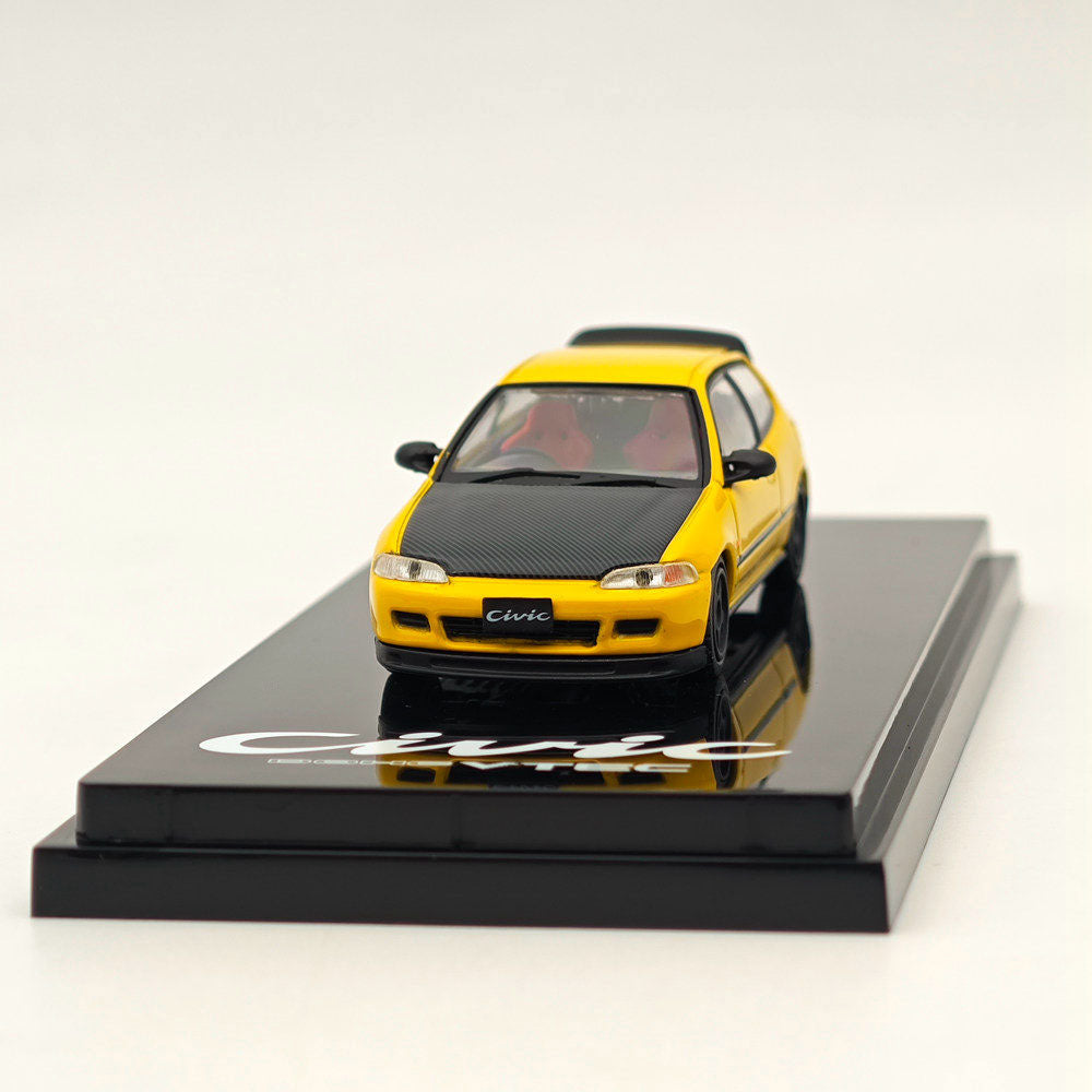 Hobby Japan 1/64 Honda CIVIC (EG6) JDM Style Customized Version With Engine Display Model Yellow HJ642017AY Diecast Models Car Collection(Ships from the United States)