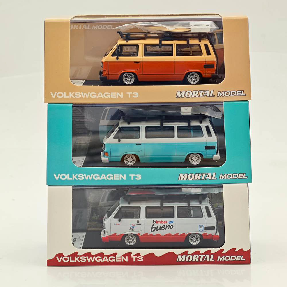 Mortal 1/64 Alloy Car Model - Lowrider Volkswagen T3, Tiffany Blue & White/Orange & Pink/Chocolate Bueno Color, 999 Units Limited, with Accessories