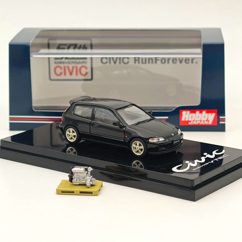 Hobby Japan 1/64 Honda CIVIC (EG6) Sir-S With Engine Display Model Granada Black(P) HJ641017SBK Diecast Models Car Collection