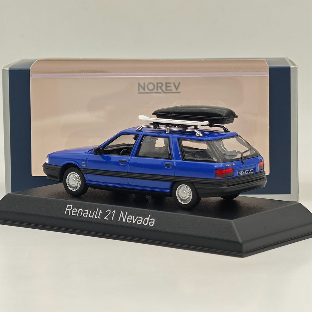 Modèle réduit de voiture moulée sous pression Norev Renault 21 Nevada 1989 avec accessoires, modèle bleu, 1/43