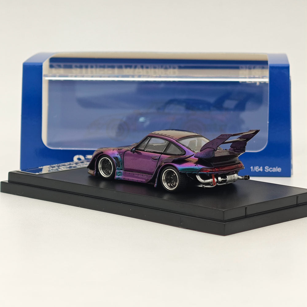 SW 1:64 Porsche RWB 993 Racing Sports Classic Modèle de voiture en métal à aileron élevé