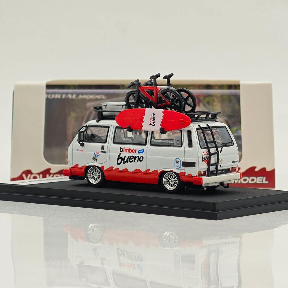 Mortal 1/64 Alloy Car Model - Lowrider Volkswagen T3, Tiffany Blue & White/Orange & Pink/Chocolate Bueno Color, 999 Units Limited, with Accessories