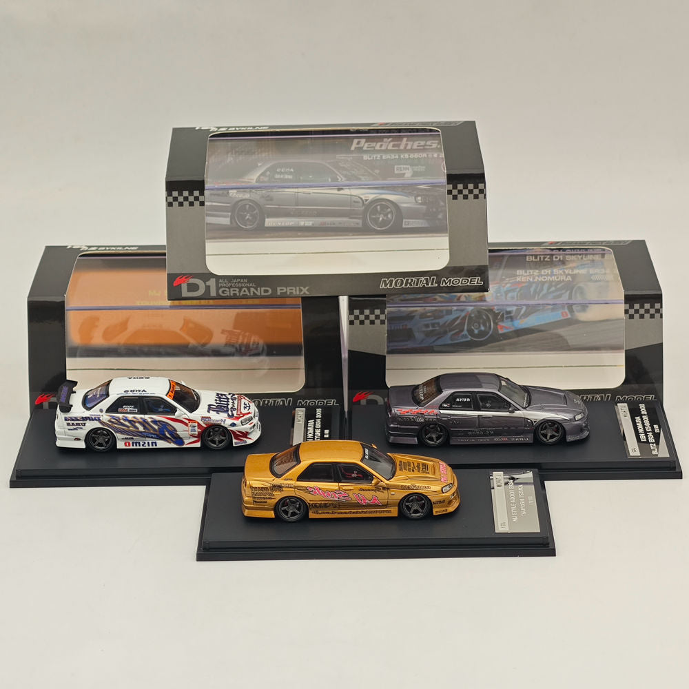 MORTAL 1:64 NISSAN BLITZ D1 SKYLINE ER34 URAS K5-660R MJ STYLE Drift Car Edition Miniature Diecast Toys Modèles de voitures Hobby Collection Cadeaux
