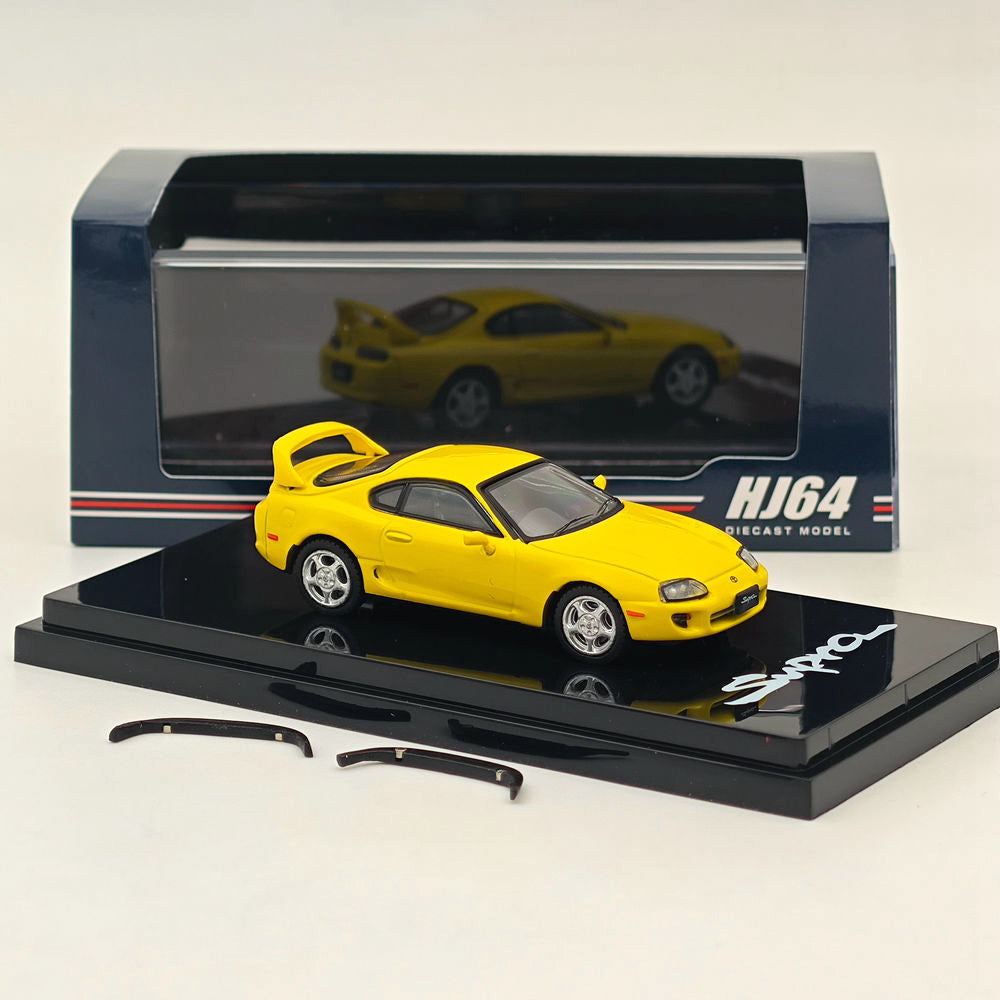 Hobby Japan 1/64 Toyota SUPRA RZ JZA80 avec pièces de spoiler actif Jaune HJ642042Y Modèles moulés sous pression Collection de voitures