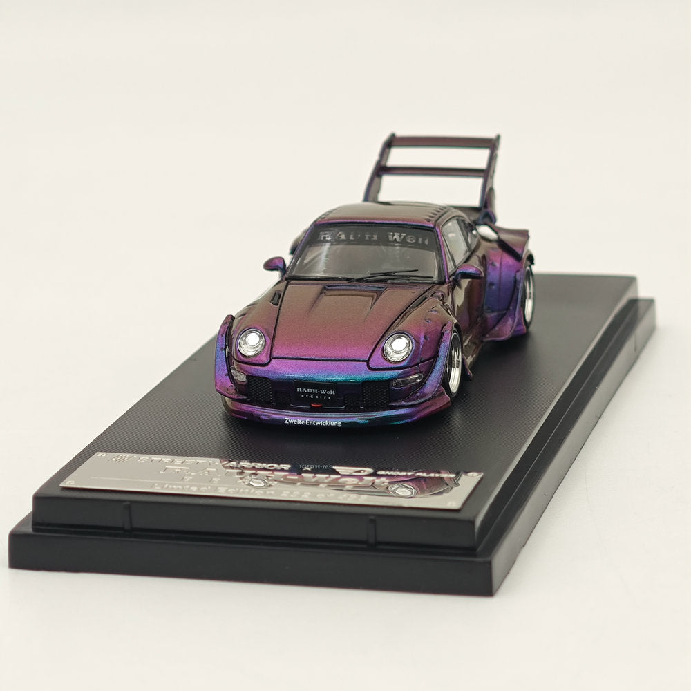 SW 1:64 Porsche RWB 993 Racing Sports Classic Modèle de voiture en métal à aileron élevé