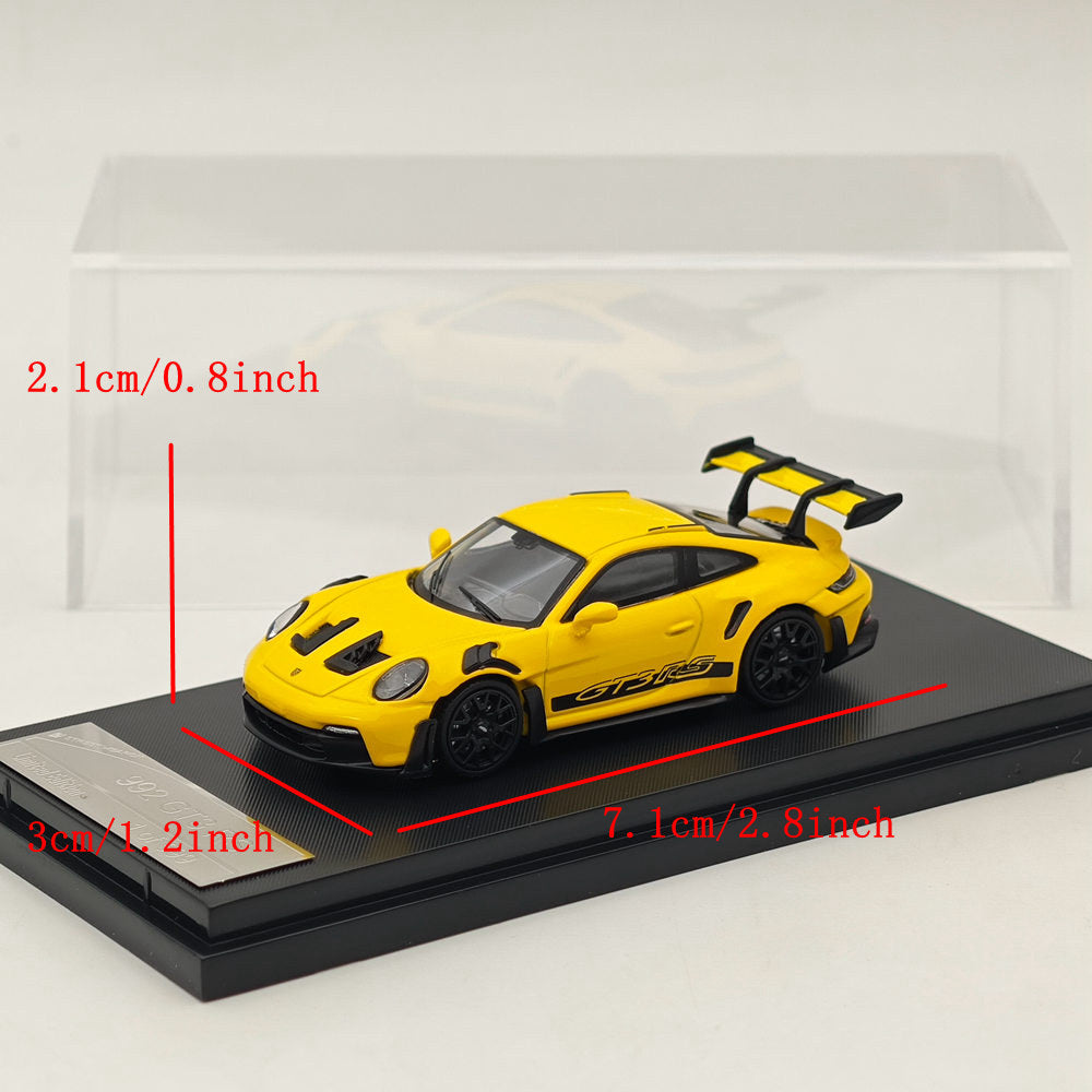 Modèles de voitures moulées sous pression SW Porsche 992 GT3 RS Racing Sports Jaune 1:64