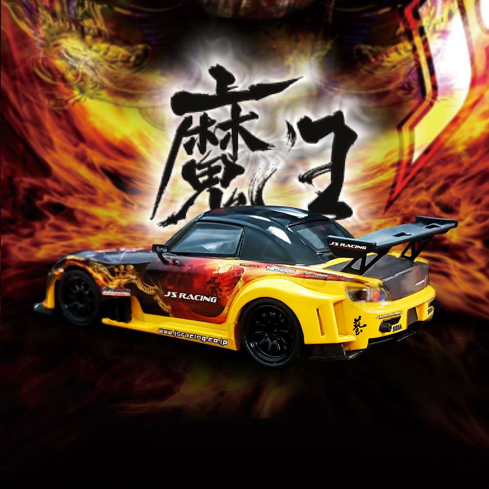 MJ 1:64 Honda S2000 Demon King Painting J'S Racing Resin Car Scene Display Box Packaging Toys Models Collection Miniature Hobby Gifts