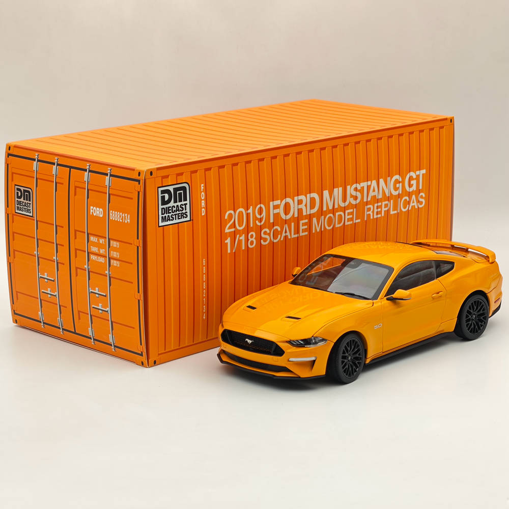 DM 1/18 Scale Model Replicas Ford Mustang GT 2019 Orange Fury RHD Diecast Car Miniature Hobby Gifts