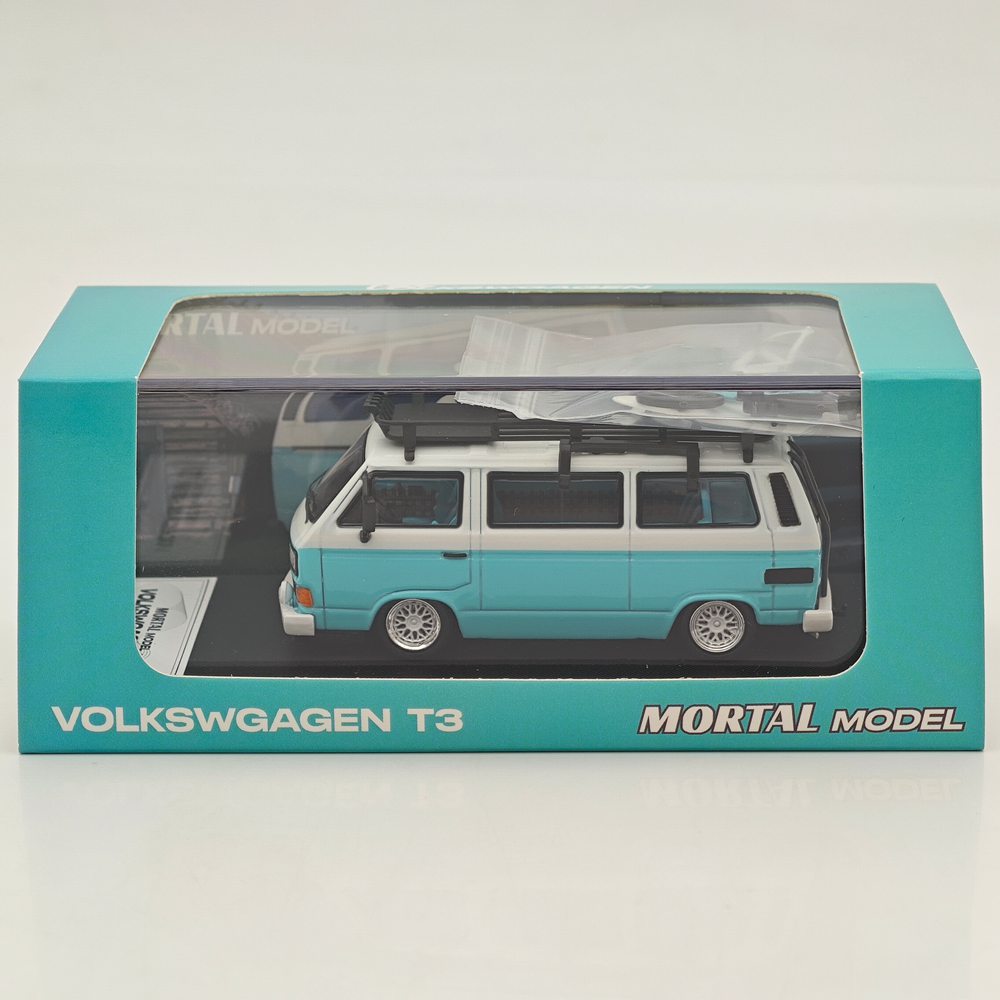 Mortal 1/64 Alloy Car Model - Lowrider Volkswagen T3, Tiffany Blue & White/Orange & Pink/Chocolate Bueno Color, 999 Units Limited, with Accessories