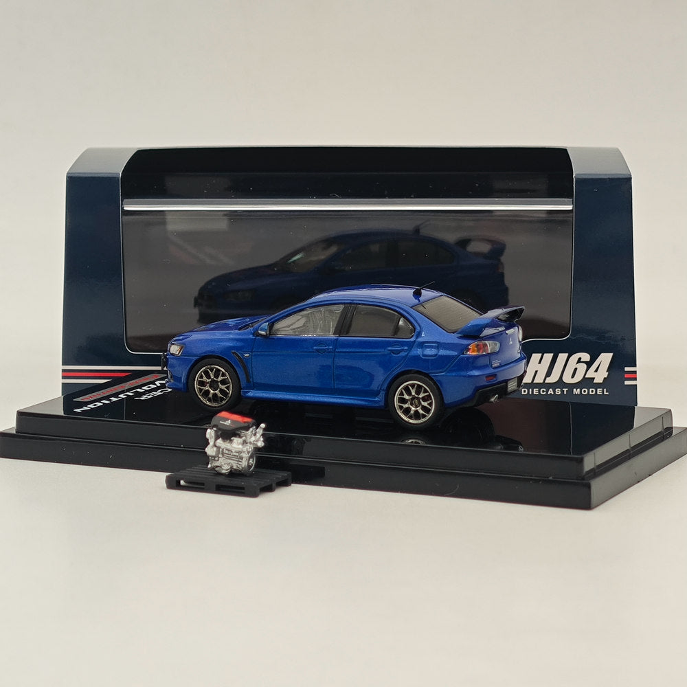 Hobby Japan 1/64 Mitsubishi Lancer Evolution X Final Edition w/Engine Display Model Lightning Blue Mica HJ642053ABL Diecast Model Car Limited Collection