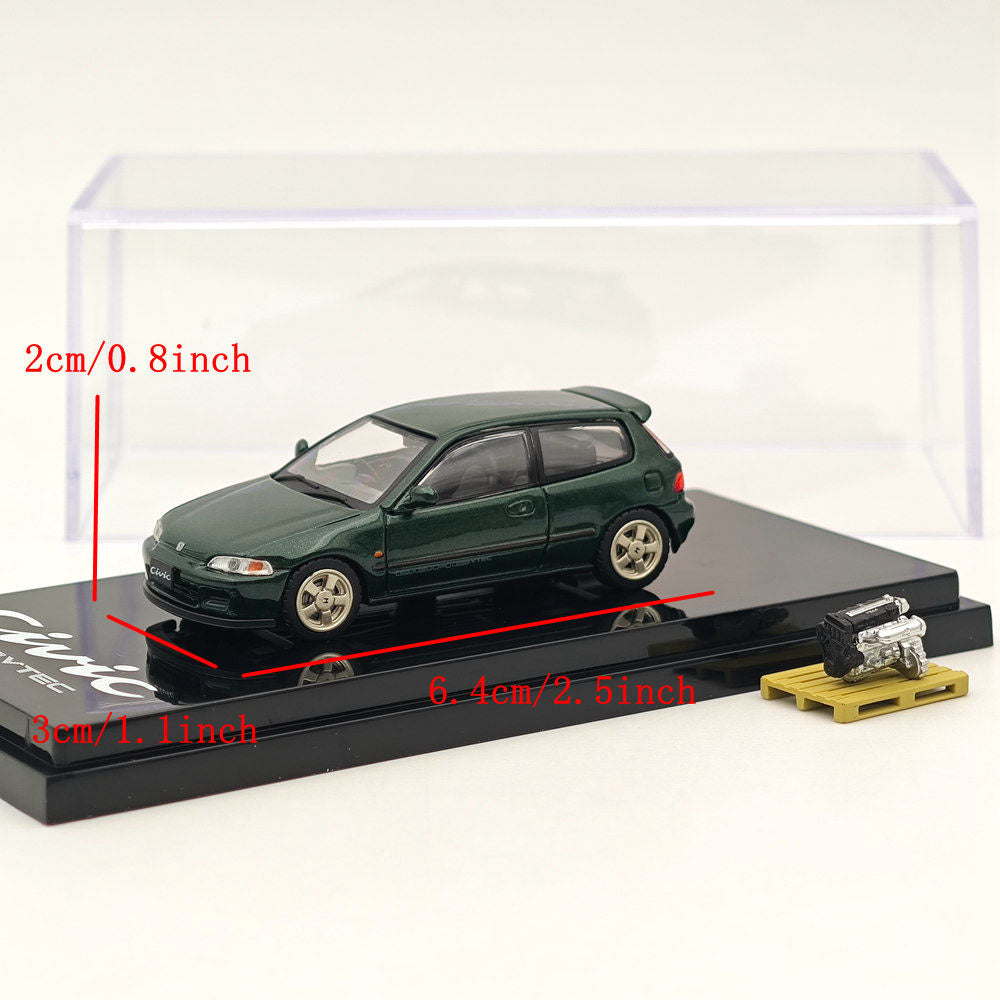 Hobby Japan 1/64 Honda CIVIC (EG6) Sir-S With Engine Display Model Lausanne Green (P) HJ641017SG Diecast Models Car Collection(Ships from the United States)