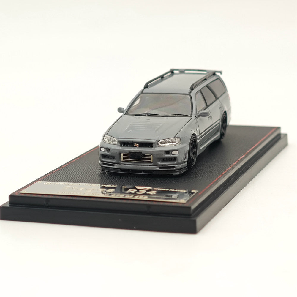 1:64 Street Weapon Nissan Stagea Skyline GT-R R34 Wagon Racing Gray Diecast Car