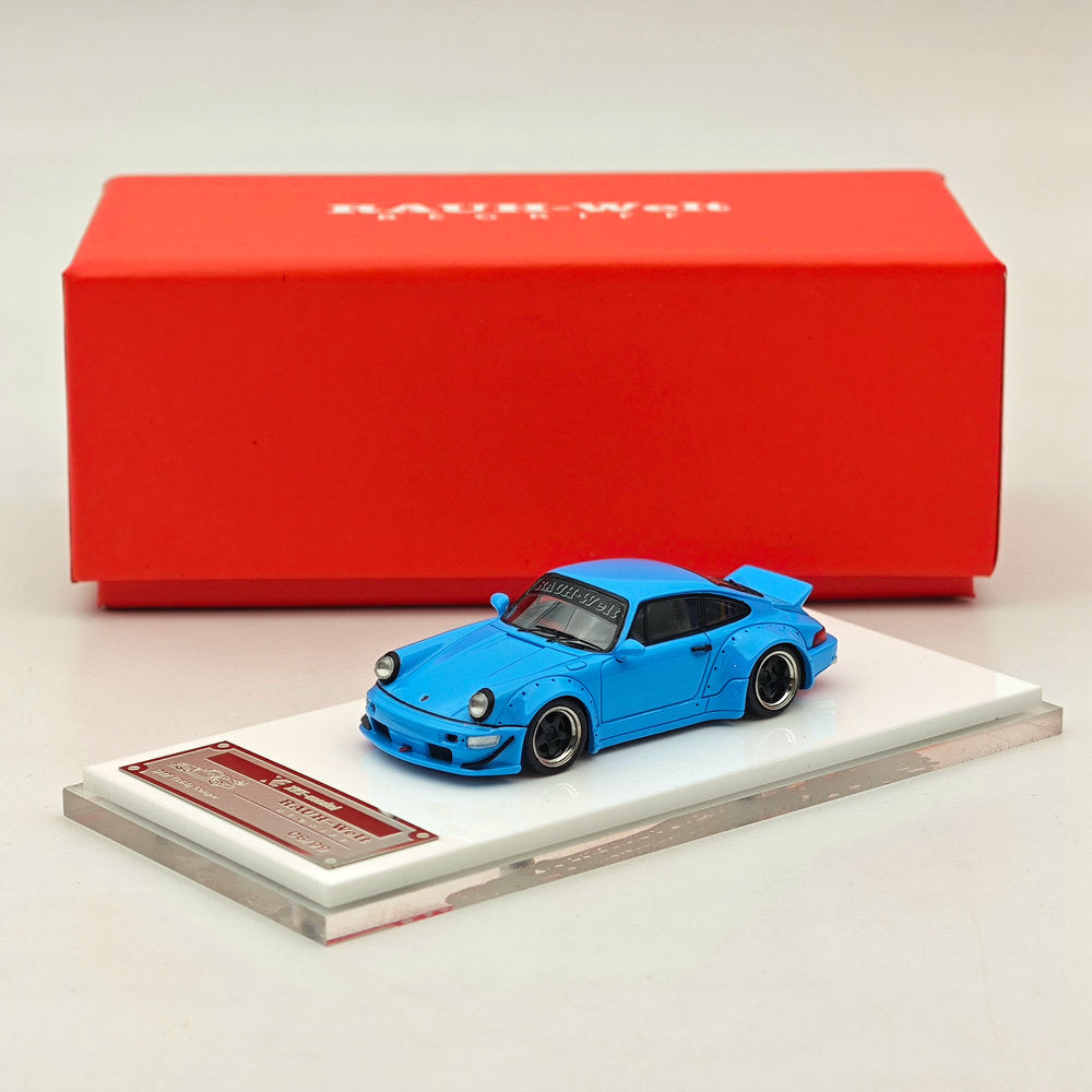 XKE 1/64 Porsche 964 RWB rauh-welt BEGRIFF, modèles de voiture en résine bleue, collection limitée, cadeau automobile