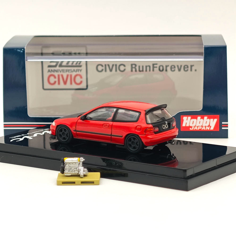 Hobby Japan 1:64 Honda Civic (EG6) Customized Version with Engine Display Red Diecast Car Collection Auto Toys Gift Ships(from the United States)