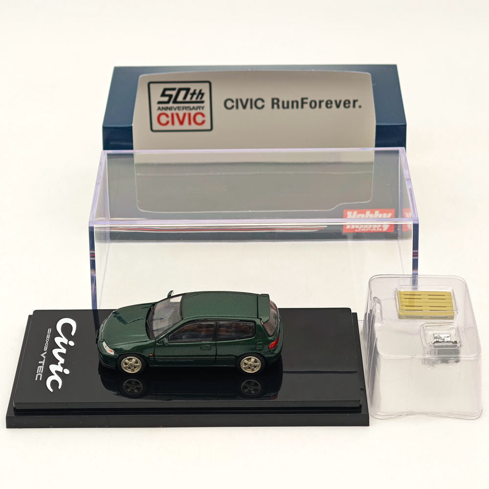Hobby Japan 1/64 Honda CIVIC (EG6) Sir-S With Engine Display Model Lausanne Green (P) HJ641017SG Diecast Models Car Collection(Ships from the United States)