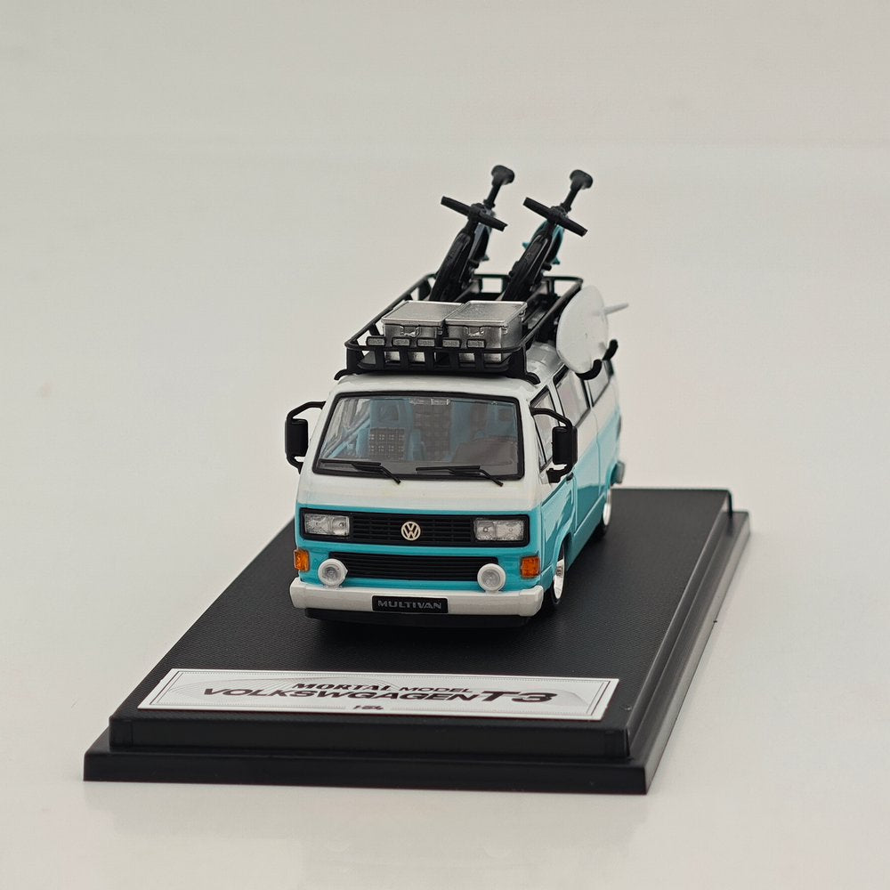 Mortal 1/64 Alloy Car Model - Lowrider Volkswagen T3, Tiffany Blue & White/Orange & Pink/Chocolate Bueno Color, 999 Units Limited, with Accessories