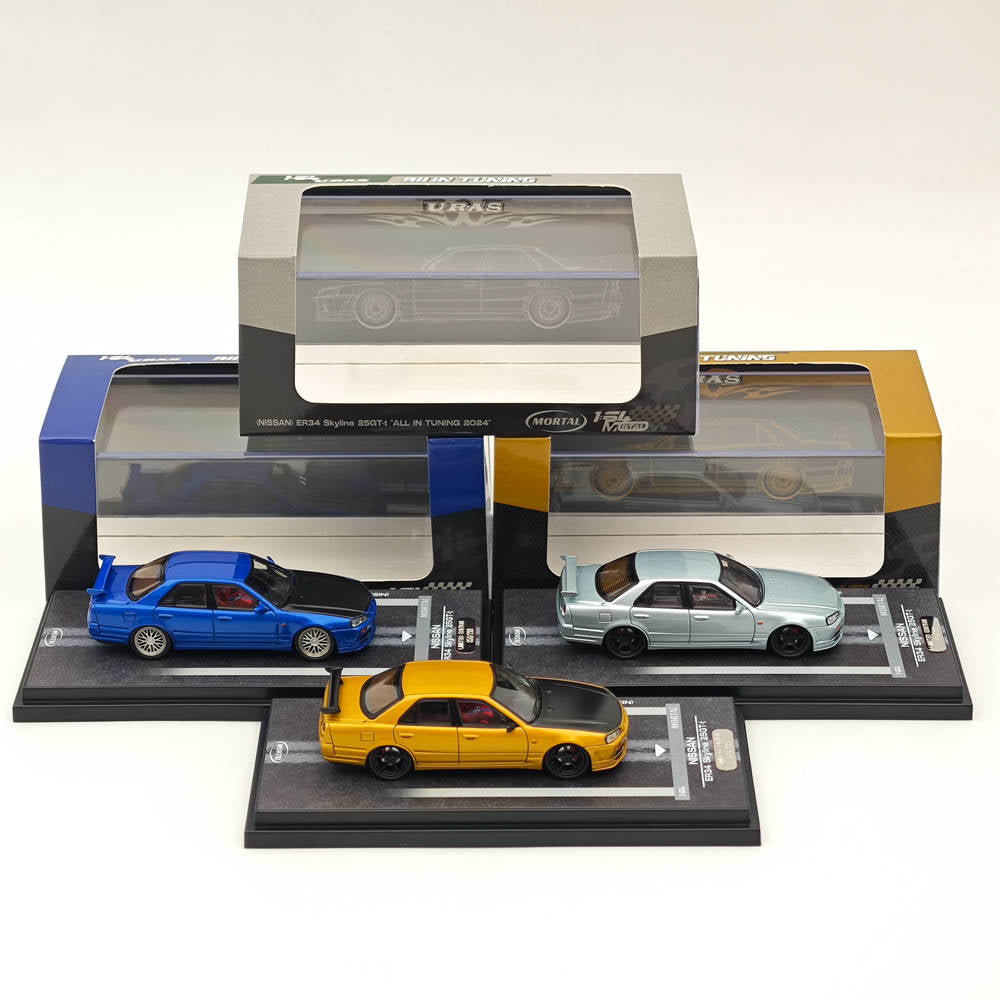 MORTAL 1:64 NISSAN SKYLINE ER34 Skyline 25GT-t Jouets miniatures moulés sous pression Modèles de voitures Collection de loisirs Cadeaux TOUT EN TUNING 2024