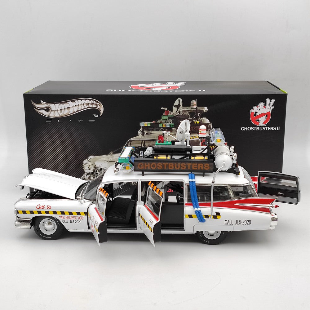 HOT WHEELS 1:18 Cadillac Ghostbusters II ECTO 1A Elite X5470 Diecast Models Toy Car Gifts Collection In Stock - US