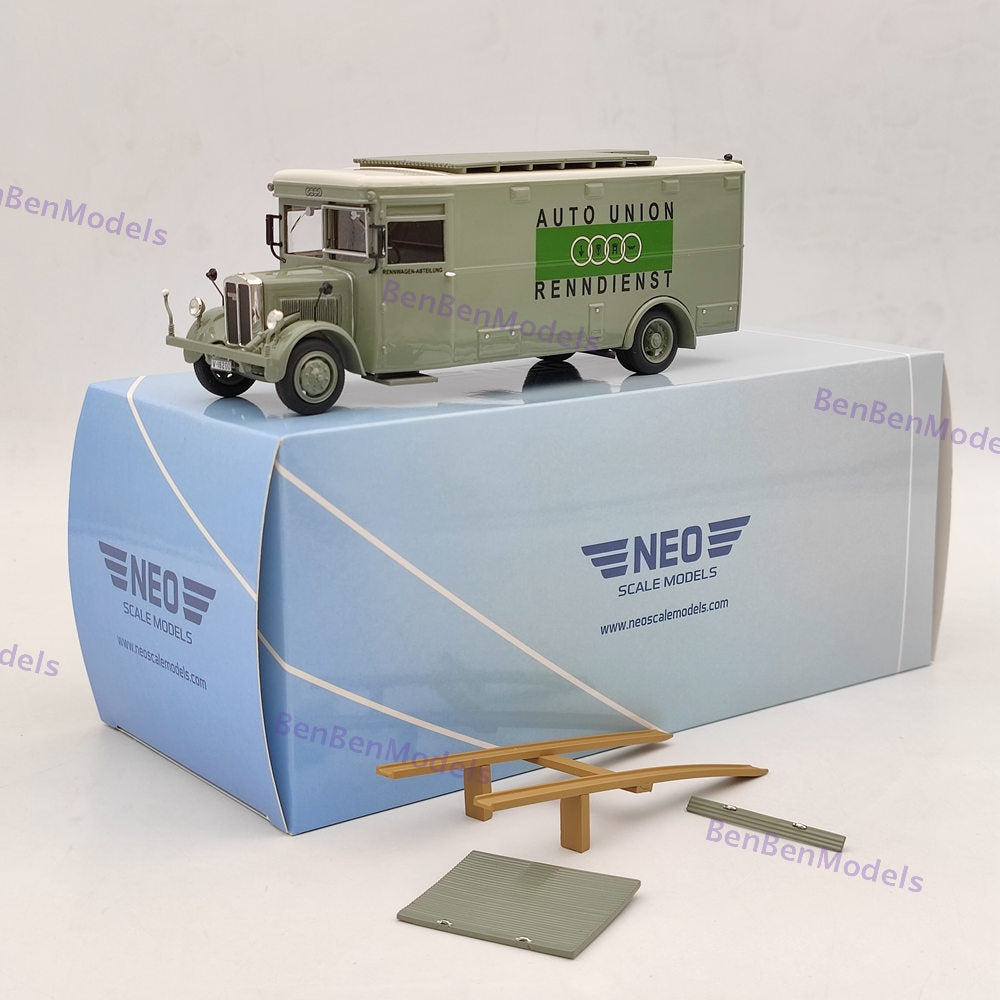1:43 NEO BUSSING NAG TRUCK AUTO UNION RENNDIENST CAR TRANSPORTER 1934 NEO46445