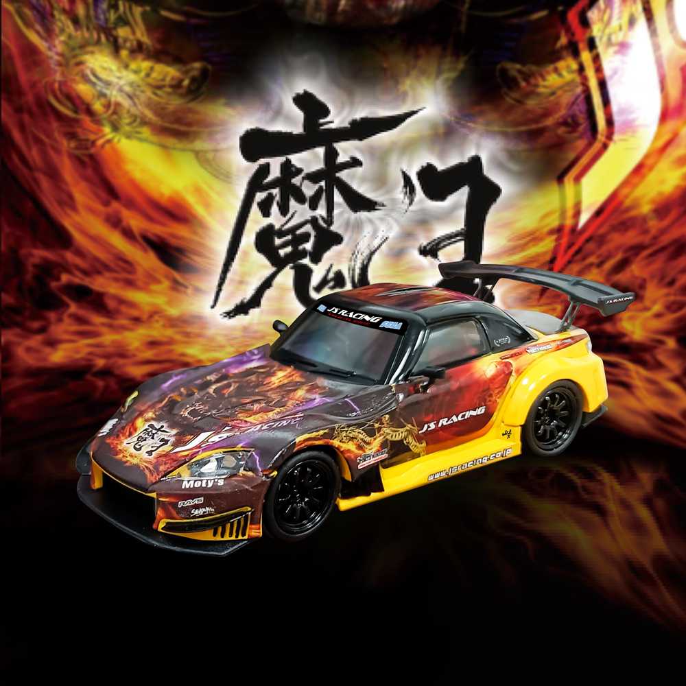 MJ 1:64 Honda S2000 Demon King Painting J'S Racing Resin Car Scene Display Box Packaging Toys Models Collection Miniature Hobby Gifts