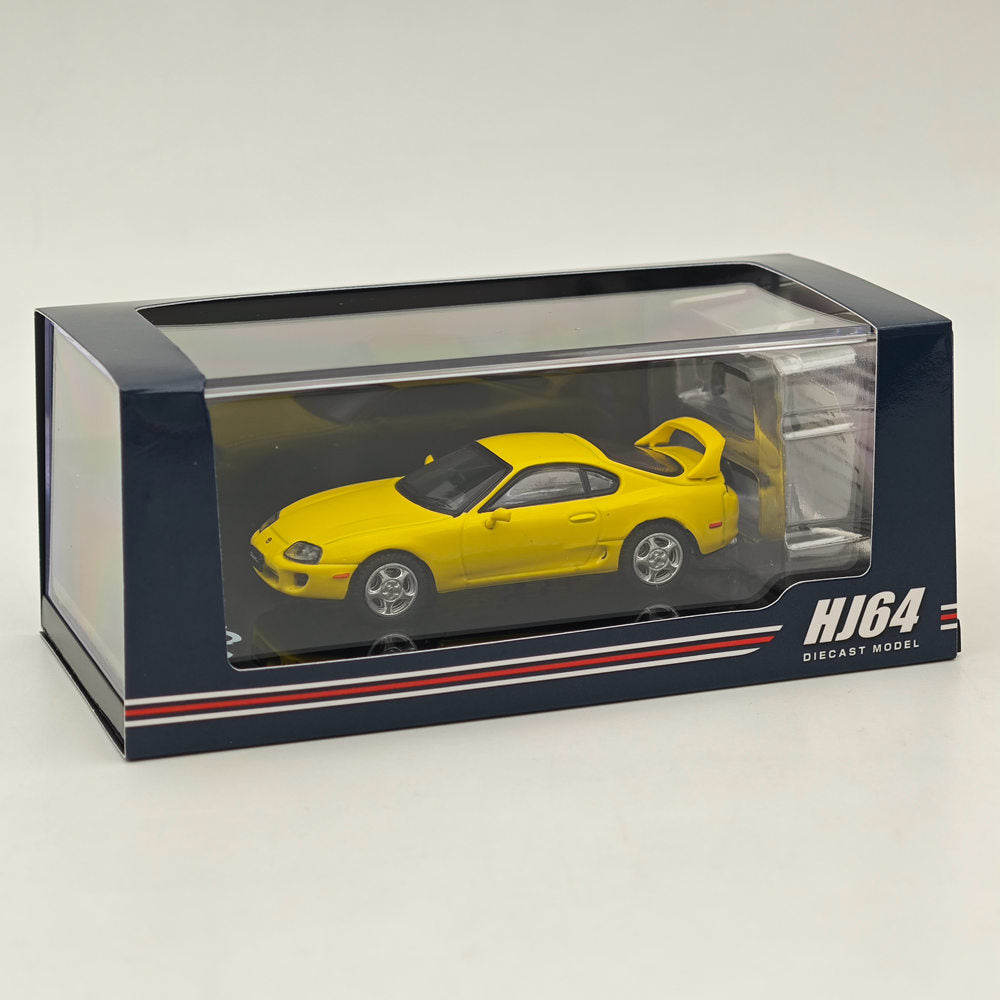 Hobby Japan 1/64 Toyota SUPRA RZ JZA80 avec pièces de spoiler actif Jaune HJ642042Y Modèles moulés sous pression Collection de voitures