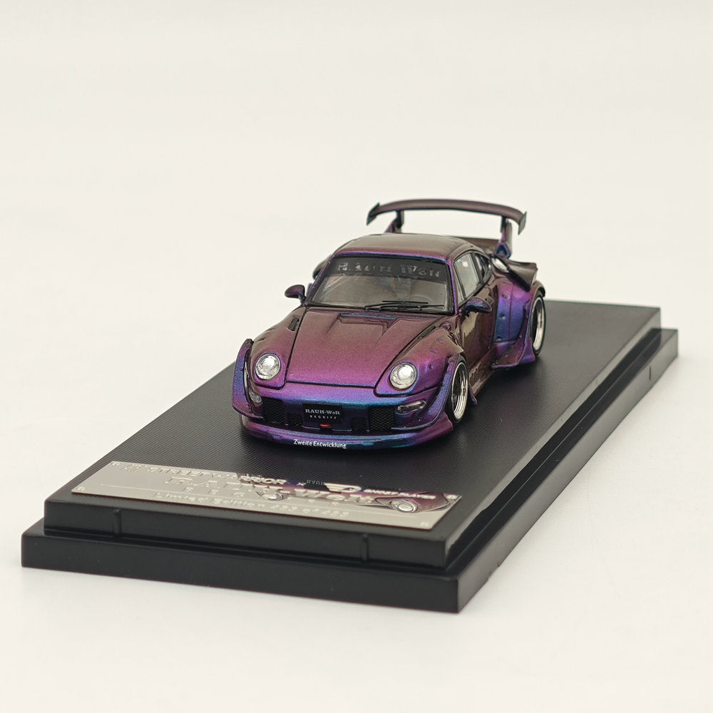 SW 1:64 Porsche RWB 993 Racing Sports Classic Modèle de voiture en métal à aileron bas