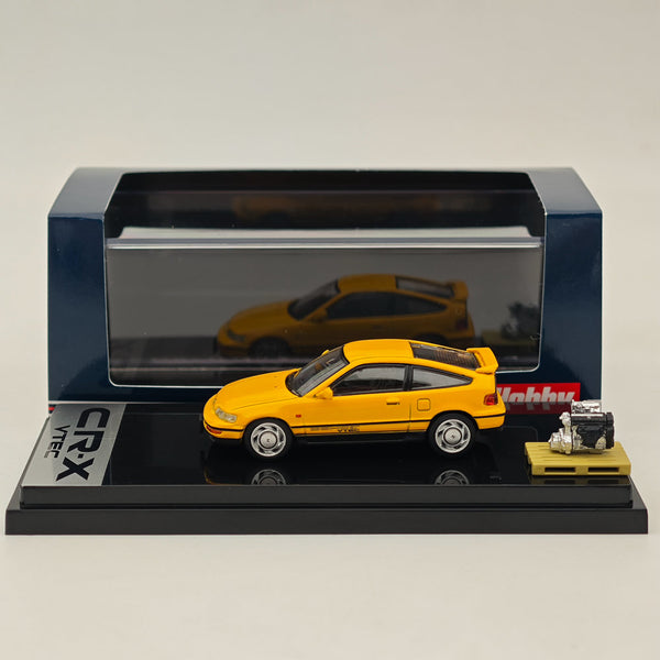 Hobby Japan 1/64 Honda CR-X SiR (EF8) 1989 with Engine Display Model Yellow HJ642005Y Diecast Models Car Collection