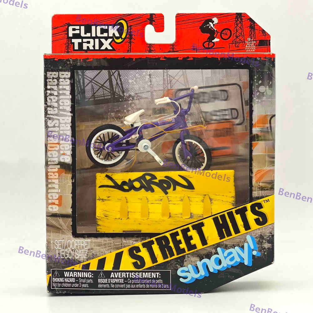 FLICK TRIX Street Hits Sunday! Finger Bike with Toys Barrier Diecast Gift Rare