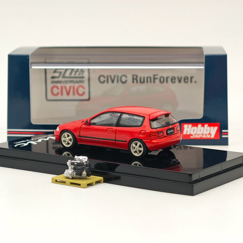 Hobby Japan 1/64 Honda CIVIC (EG6) Sir-S With Engine Display Model Milano Red HJ641017SR Diecast Models Car Collection