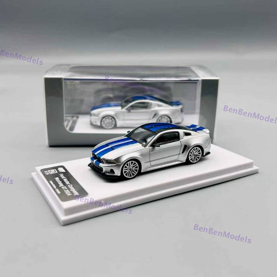 Pre-sale GDO Hunter x DCM 1:64 Mustang GT 2014 NFS Silver Blue Need For Speed