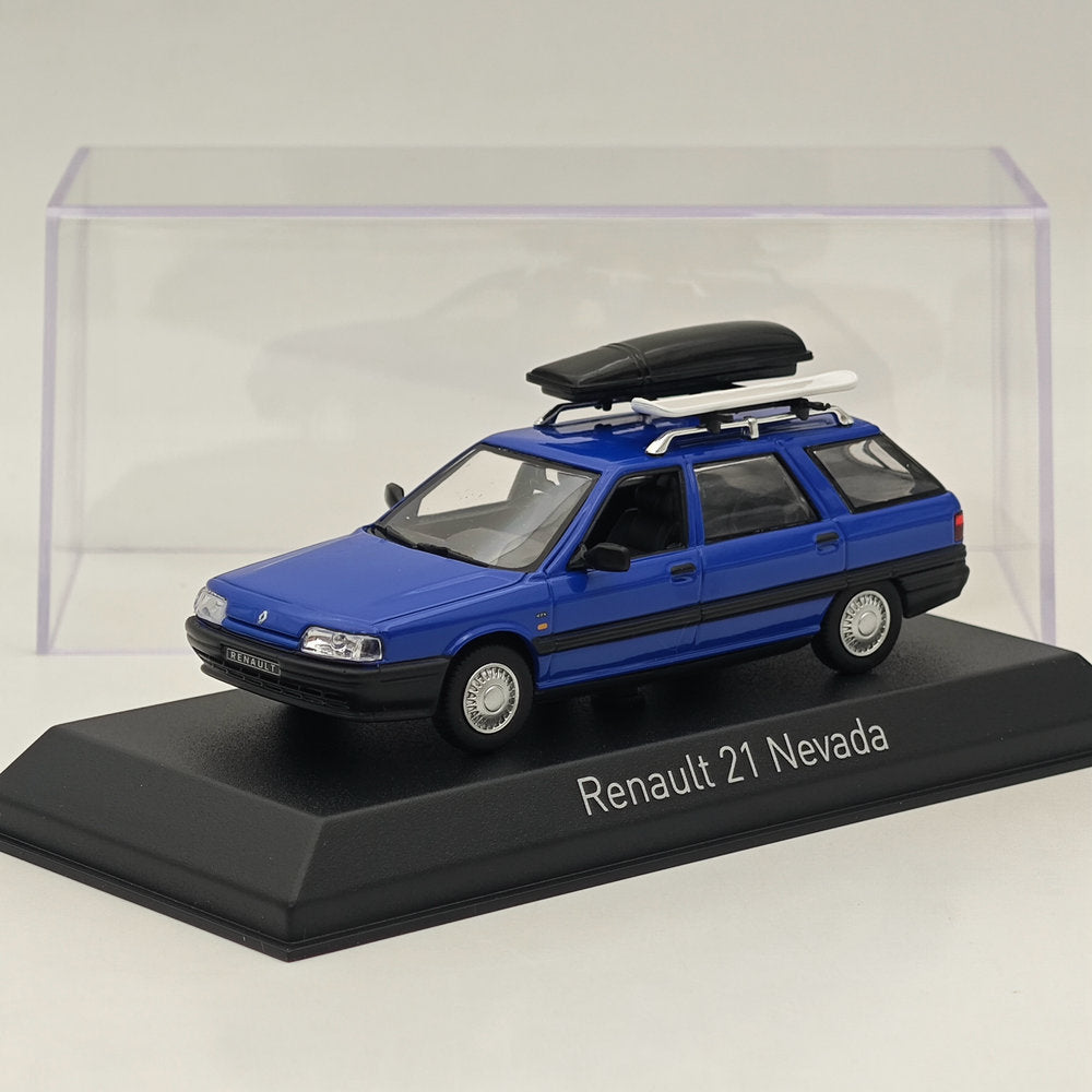 Modèle réduit de voiture moulée sous pression Norev Renault 21 Nevada 1989 avec accessoires, modèle bleu, 1/43